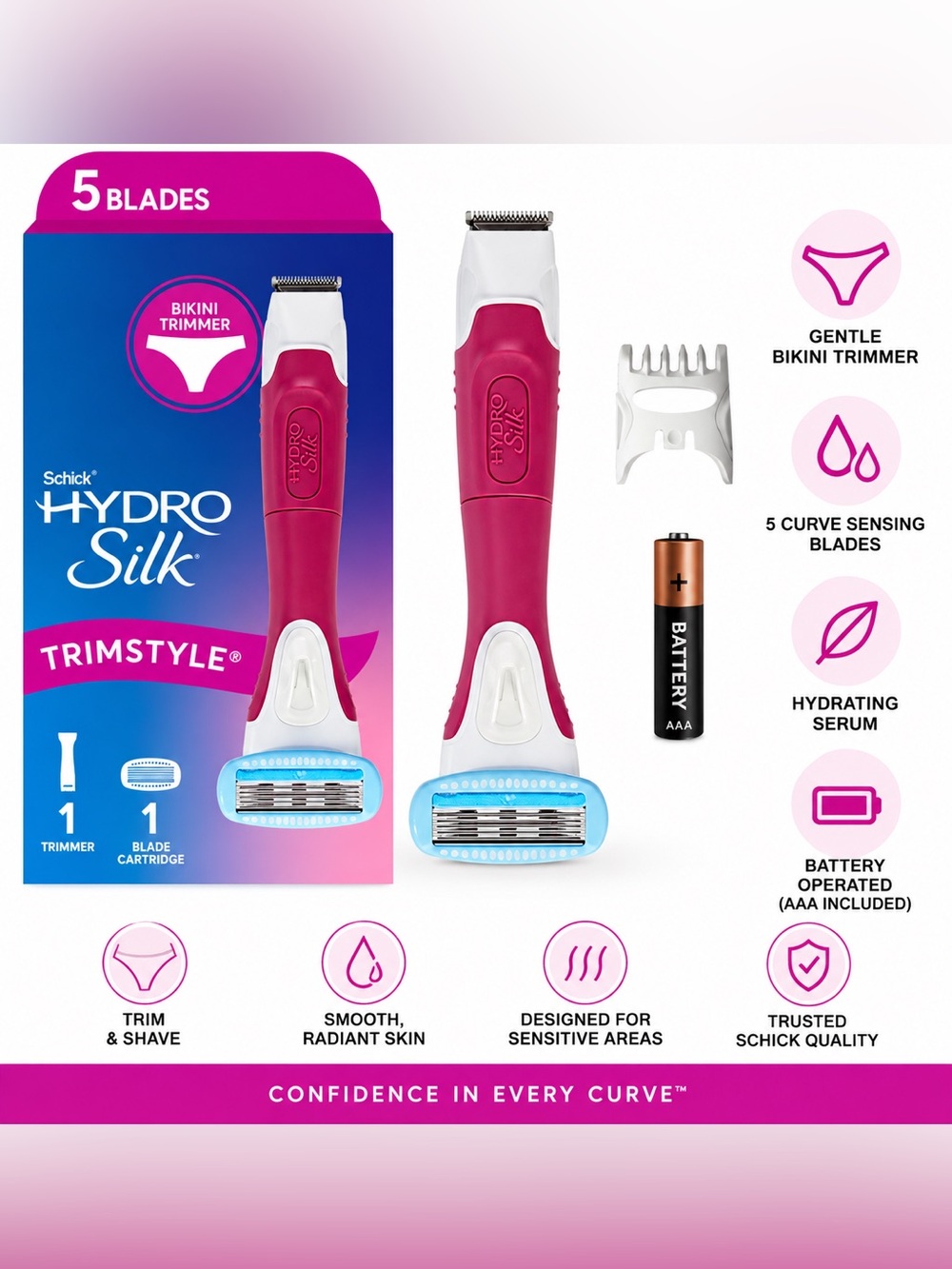 chic Hydro Silk Bikini Trimmer - Magenta and White